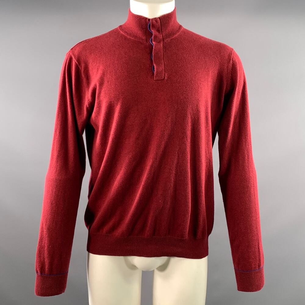 BRIONI Size M Red Knit Wool Blend Hidden Placket Pullover